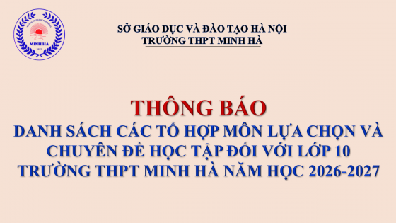 THÔNG BÁO DANH SÁCH CÁC TỔ HỢP MÔN HỌC LỰA CHỌN VÀ CHUYÊN ĐỀ HỌC TẬP ĐỐI VỚI LỚP 10 TRƯỜNG THPT MINH HÀ NĂM HỌC 2026-2027